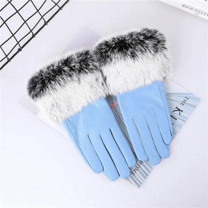 Gants cuir agneau femme doublure polaire avec poignets fourrure lapin
