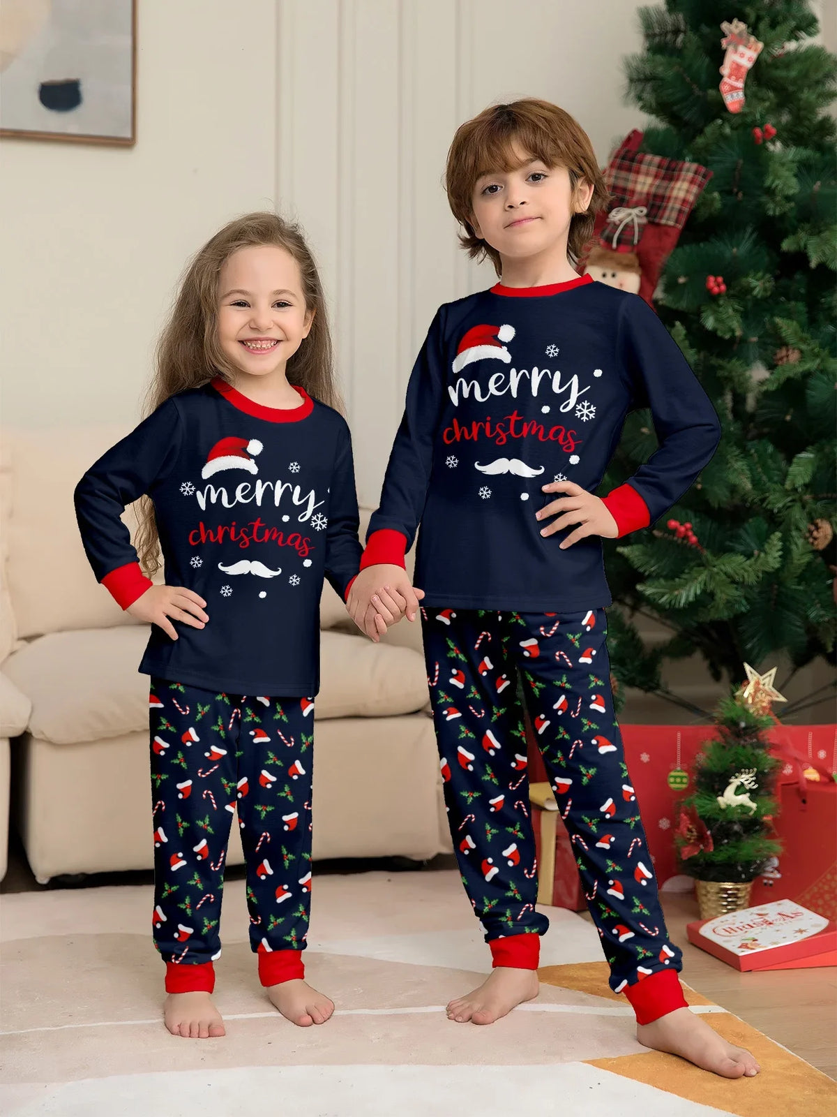 Pyjama Noël famille ensemble 2 pièces assorti parent enfant motif imprimé