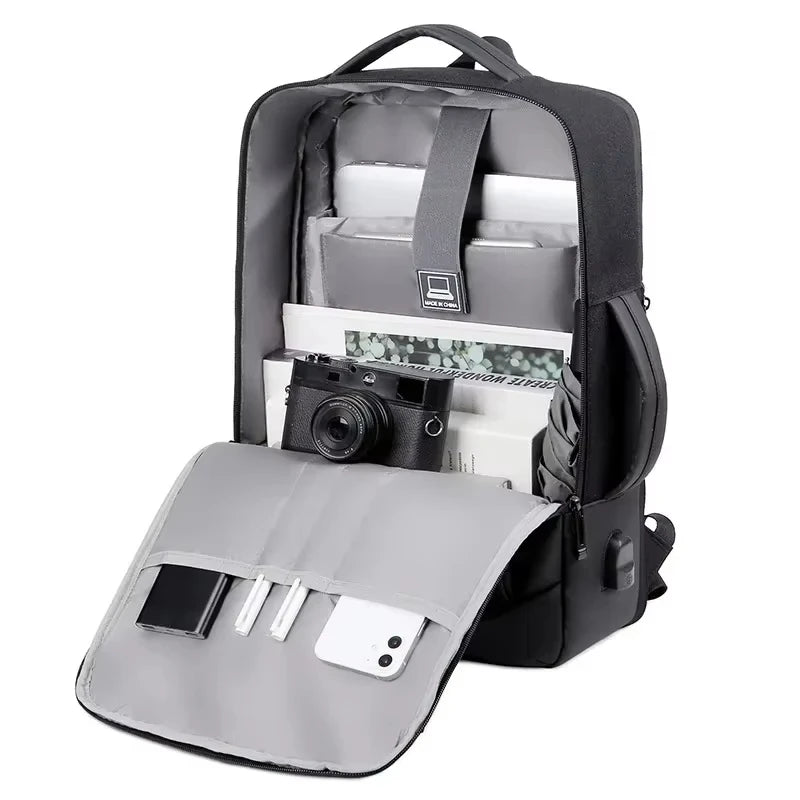Sac à dos ordinateur imperméable USB homme 17 pouces avec compartiment ordinateur et port de charge