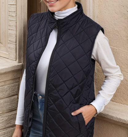 Gilet matelassé sans manches femme zippé avec poches latérales et col montant