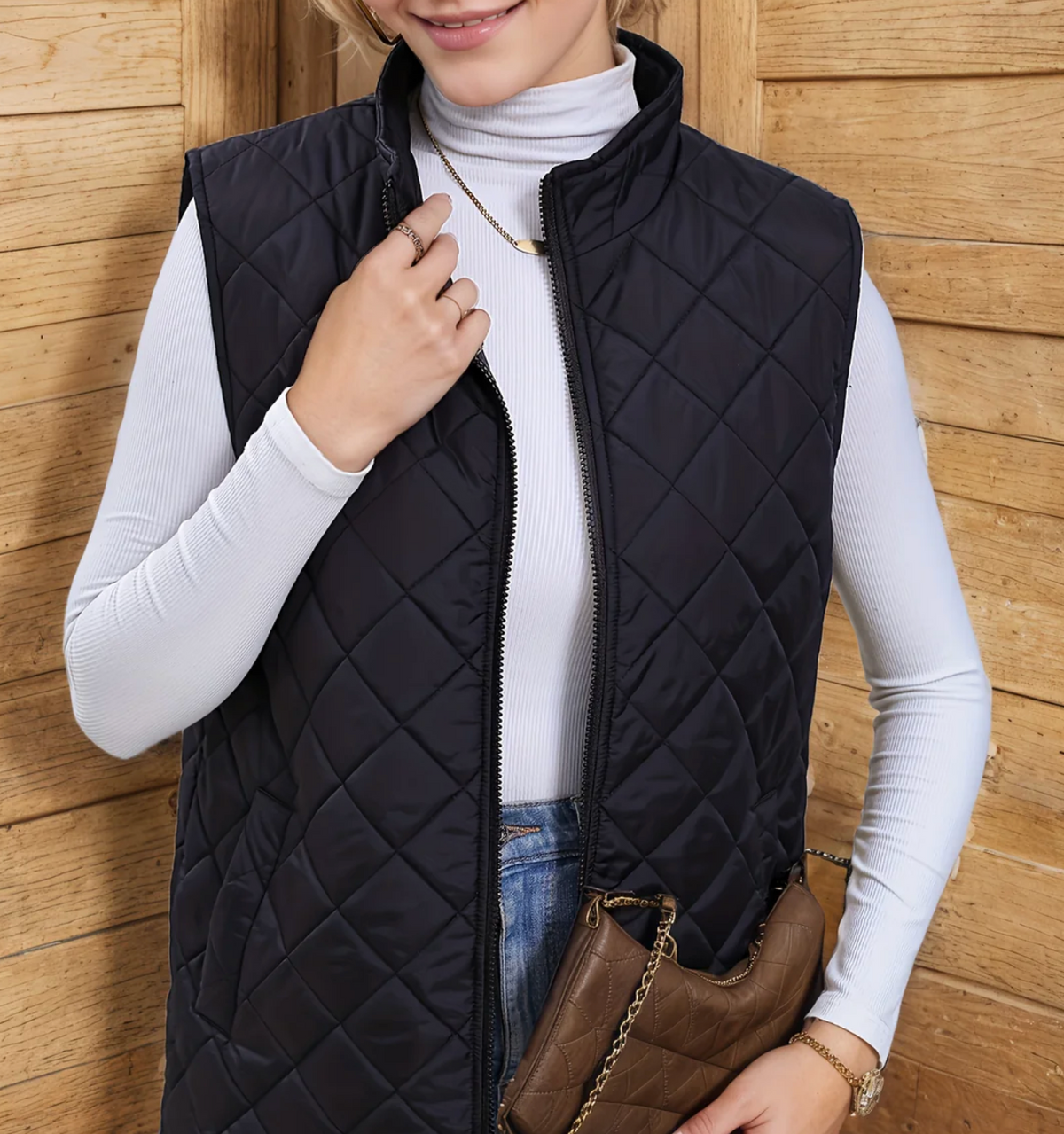 Gilet matelassé sans manches femme zippé avec poches latérales et col montant