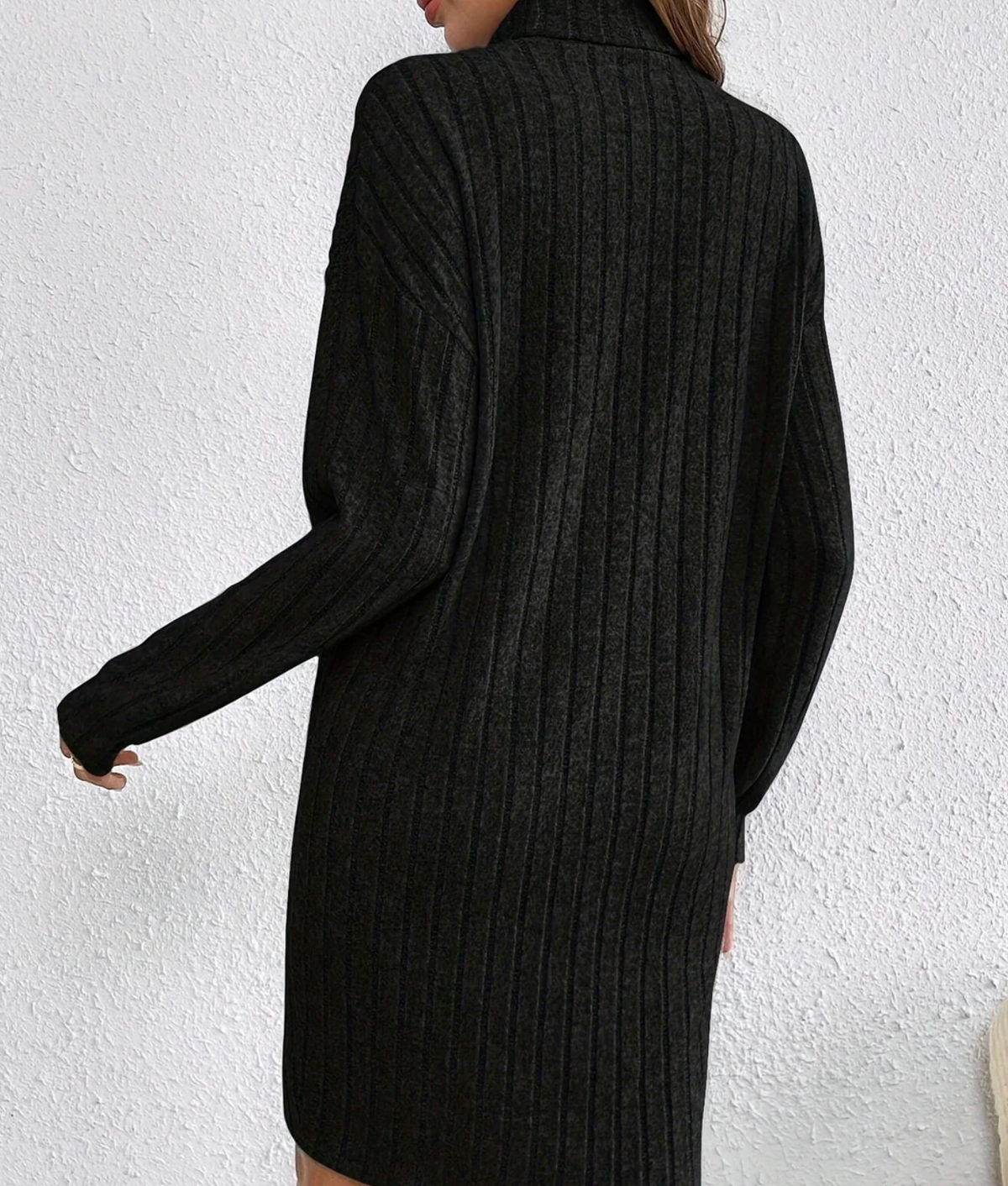 Robe pull femme mini col roulé manches longues maille côtelée