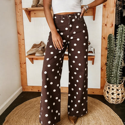 Jean femme | Taille haute, jambes larges | Style Y2K pois
