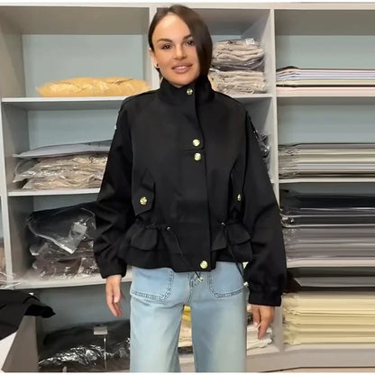 Veste bomber femme manches larges col montant coupe décontractée