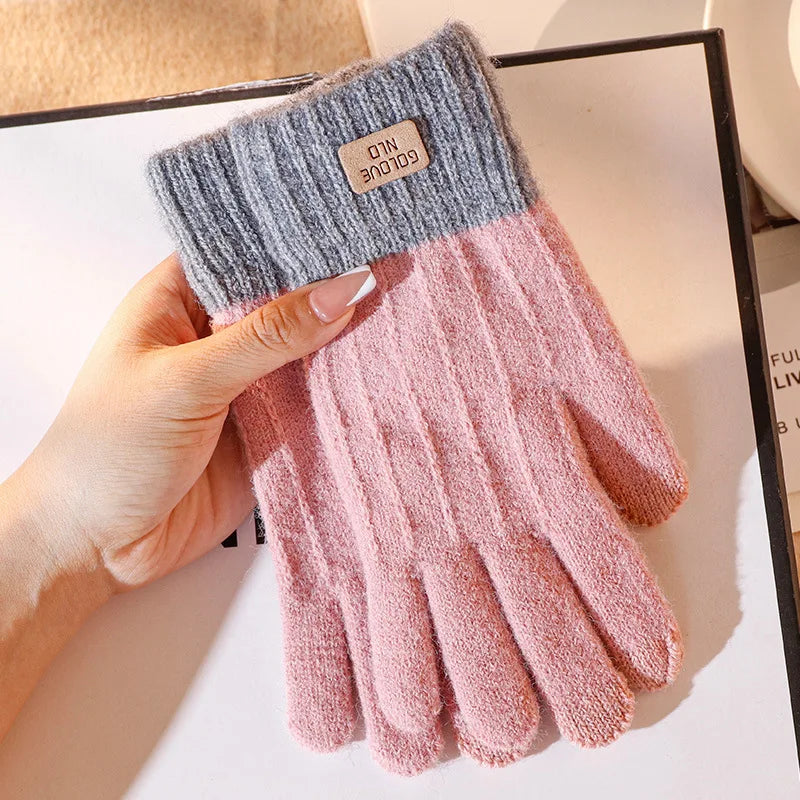 Gants femme tricot chauds compatibles écran tactile pour hiver