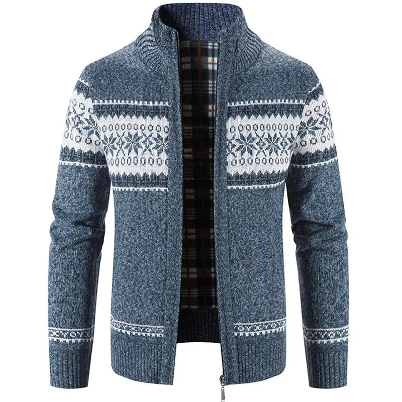 Cardigan homme coton épais col montant zippé automne hiver