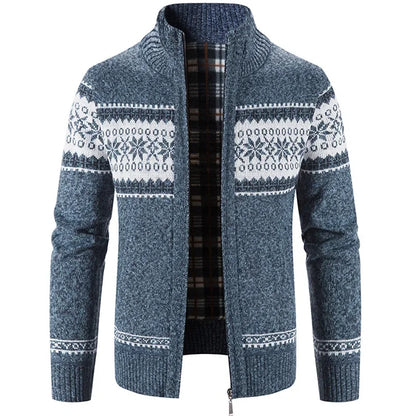 Cardigan homme coton épais col montant zippé automne hiver