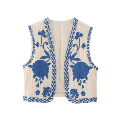 Gilet Femme | Fleurs Brodées Vintage | Style Romantique