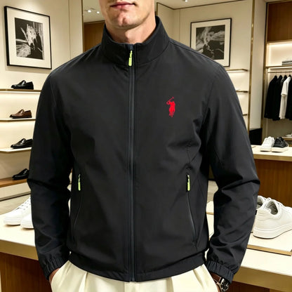 Veste zippée col montant brodée homme femme, imperméable casual mi-saison