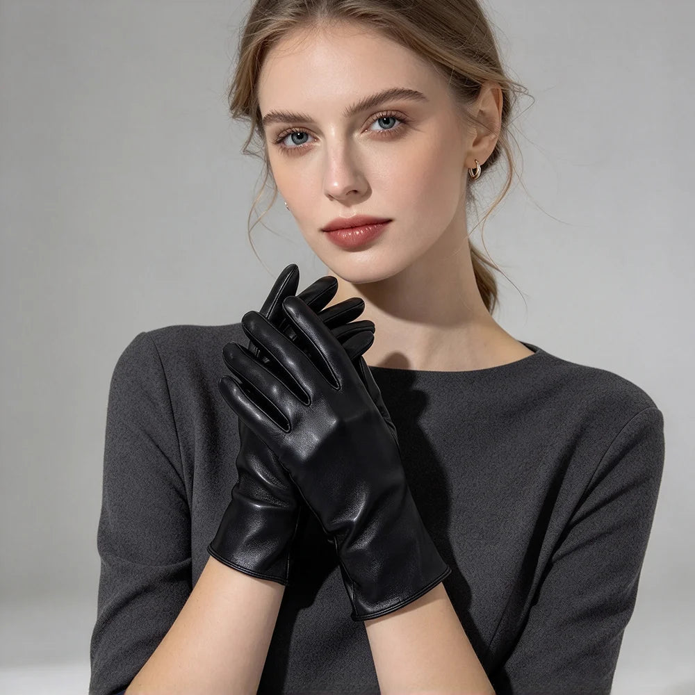 Gants femme hiver noirs avec doublure chaude et protection anti vent