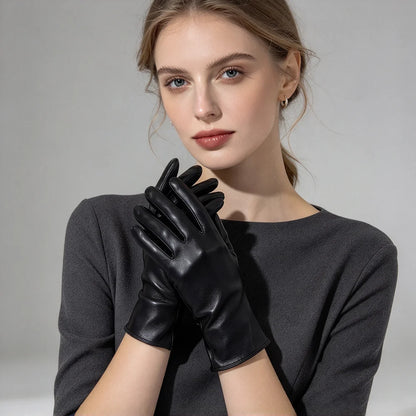 Gants femme hiver noirs avec doublure chaude et protection anti vent