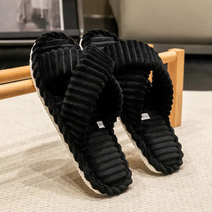 Pantoufles Femme Doublure Polaire | Bande Croisée, Semelle Souple | Automne Hiver