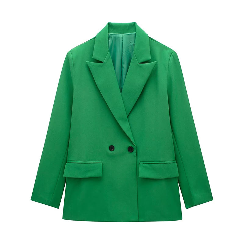 Blazer femme double boutonnage manches longues col en V cranté