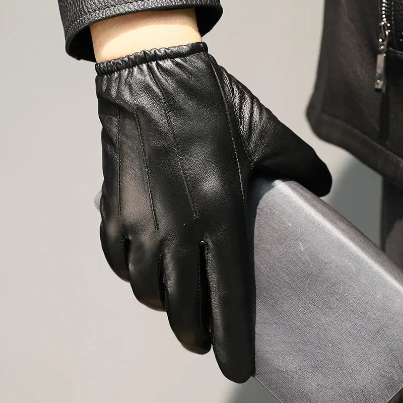 Gants hiver homme cuir peau de mouton doublure velours chaud