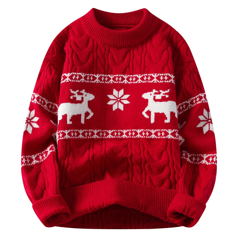 Pull de Noël homme motif renne Jacquard épais hiver