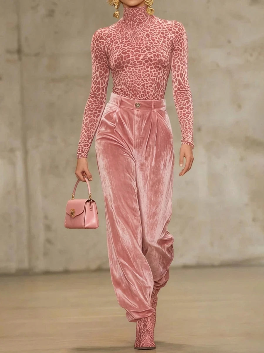 Pantalon velours femme taille haute plissé