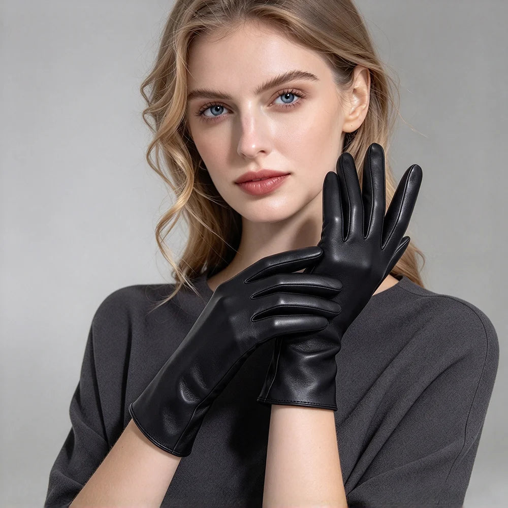 Gants femme hiver noirs avec doublure chaude et protection anti vent