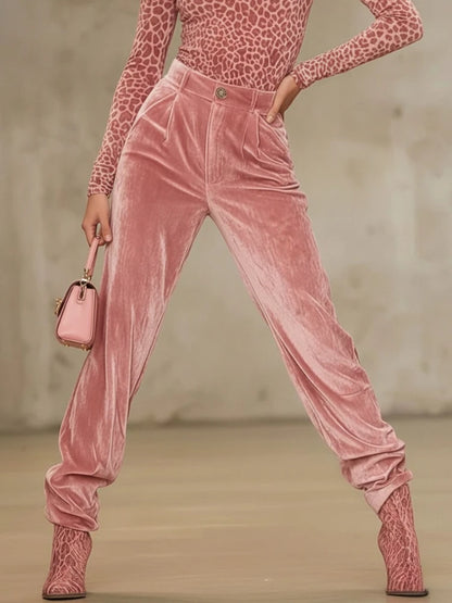 Pantalon velours femme taille haute plissé