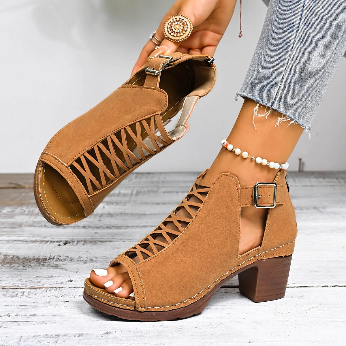 Sandales Femmes Été | Talons Compensés Épais, Bout Ouvert | Mariage