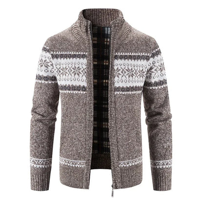 Cardigan homme coton épais col montant zippé automne hiver