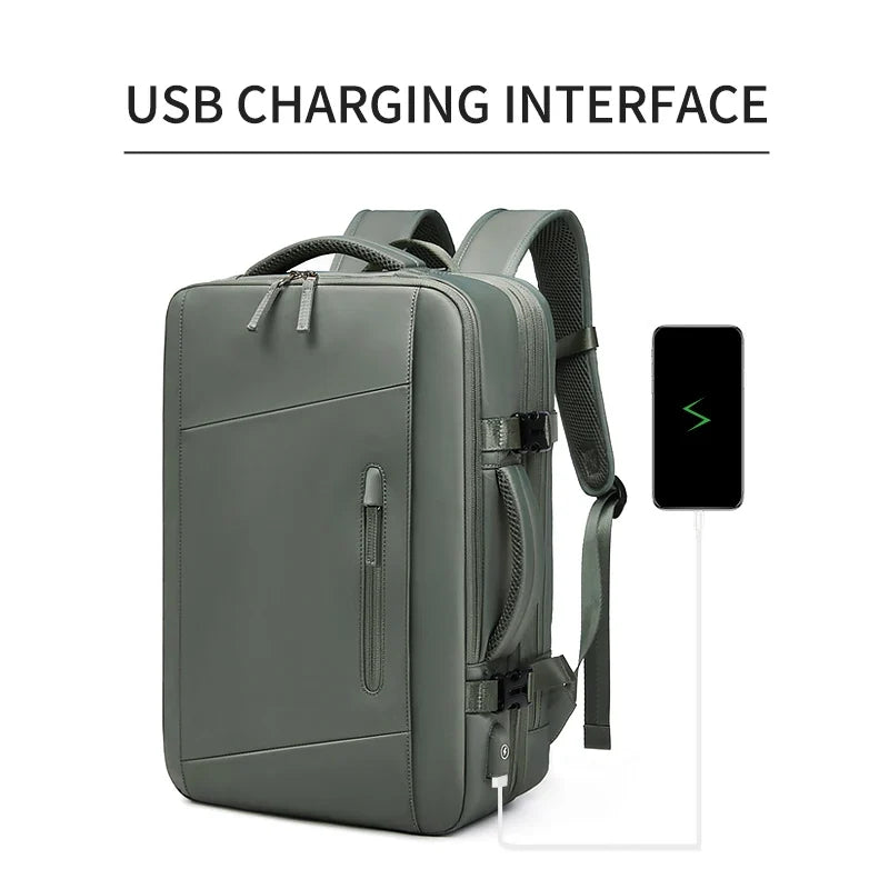 Sac à dos ordinateur imperméable USB avec compartiment 17 pouces et extensible 39L