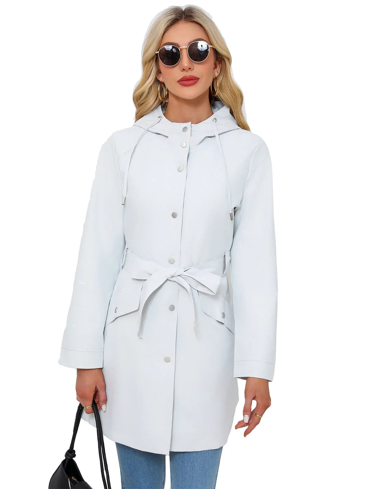 Imperméable femme trench long à capuche ceinture coupe fine