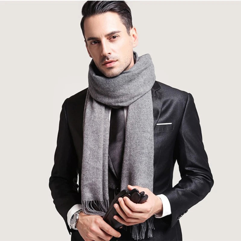 Écharpe homme femme cachemire longue à franges couleur unie hiver
