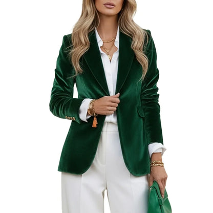 Blazer velours femme cintré avec col cranté et bouton doré