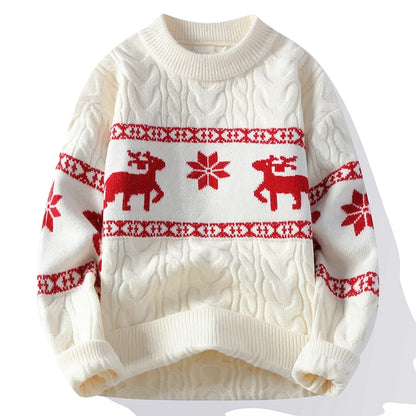 Pull de Noël homme motif renne Jacquard épais hiver