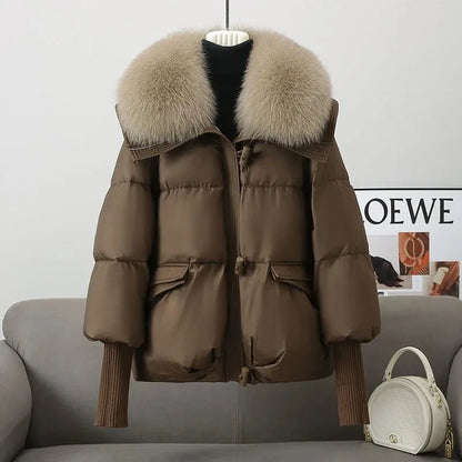 Doudoune longue femme col fourrure en coton matelassé chaude