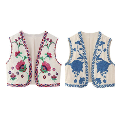 Gilet Femme | Fleurs Brodées Vintage | Style Romantique