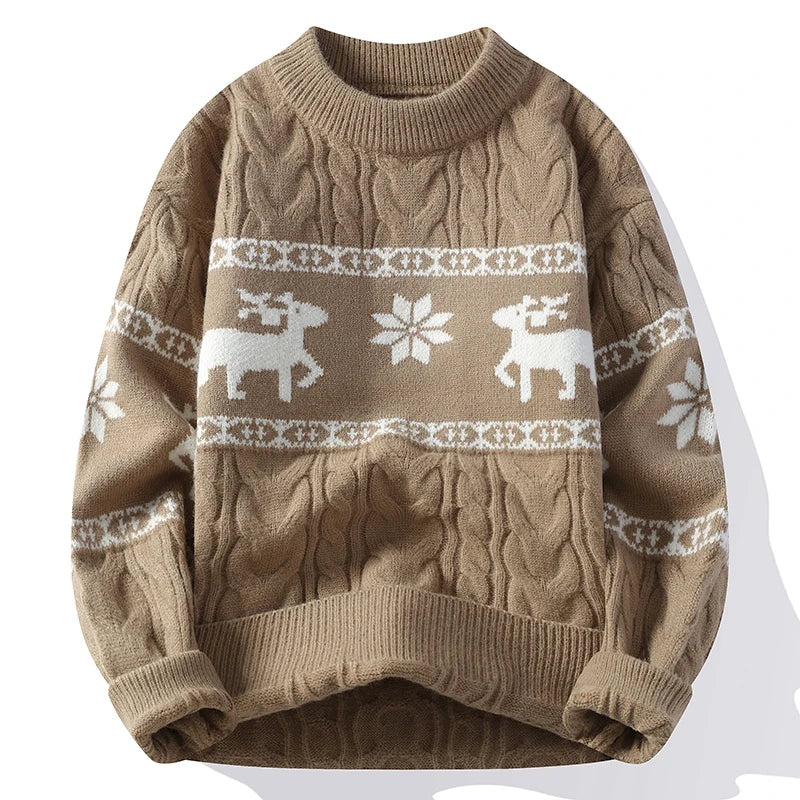 Pull de Noël homme motif renne Jacquard épais hiver