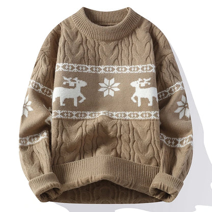 Pull de Noël homme motif renne Jacquard épais hiver