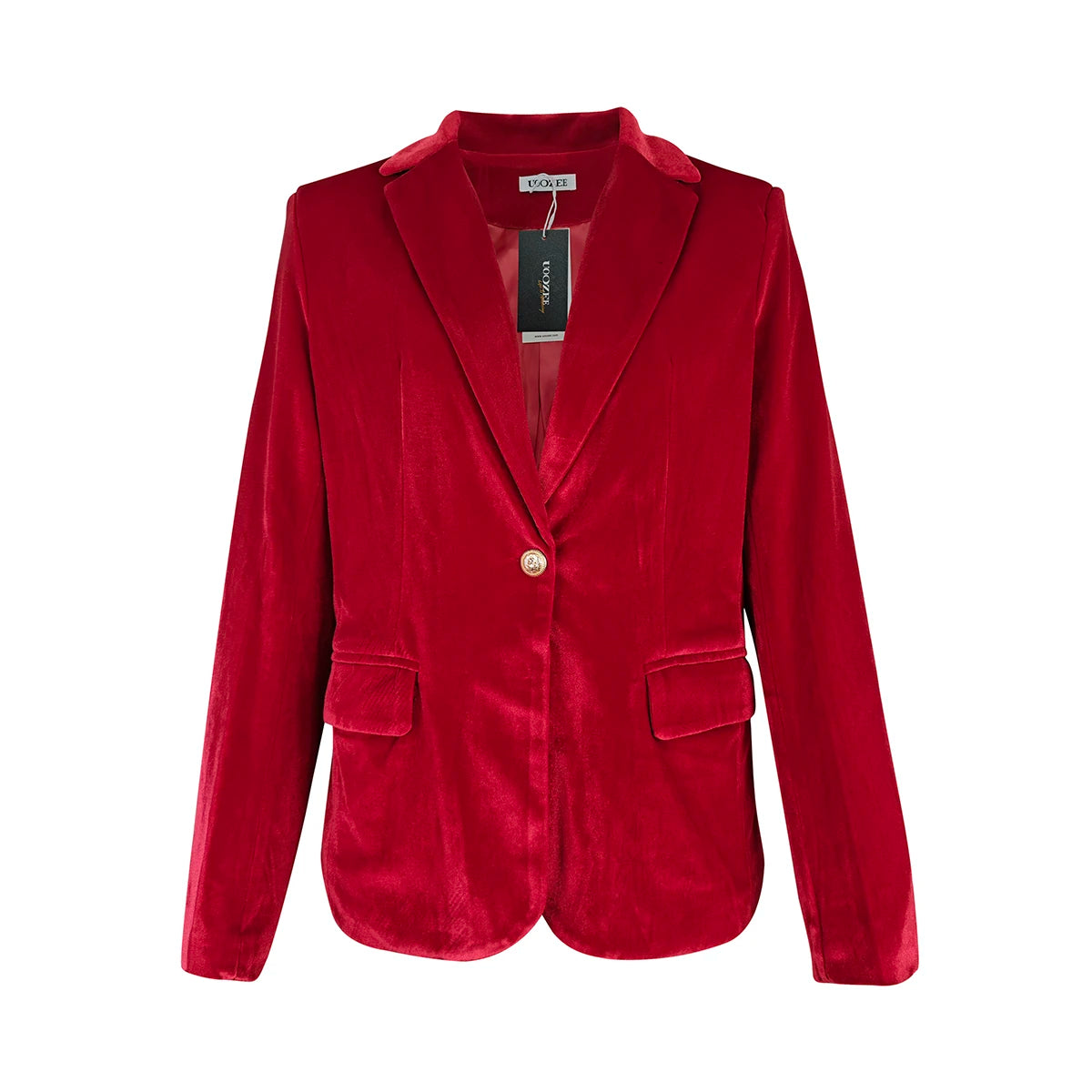 Blazer velours femme cintré avec col cranté et bouton doré