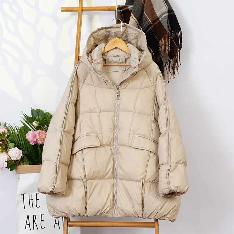 Doudoune femme à capuche duvet blanc coupe ample
