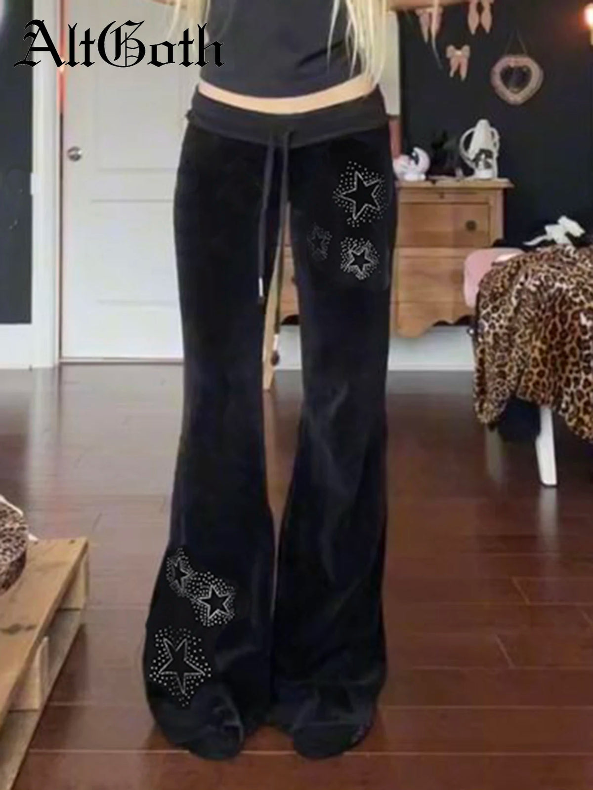 Pantalon velours femme taille basse gothique