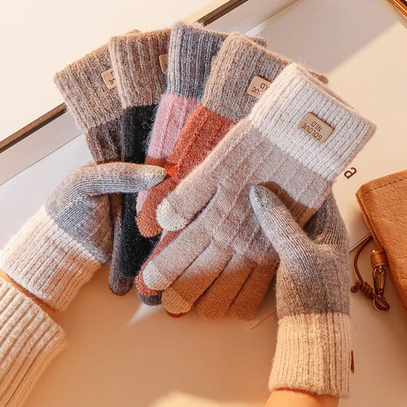 Gants femme tricot chauds compatibles écran tactile pour hiver