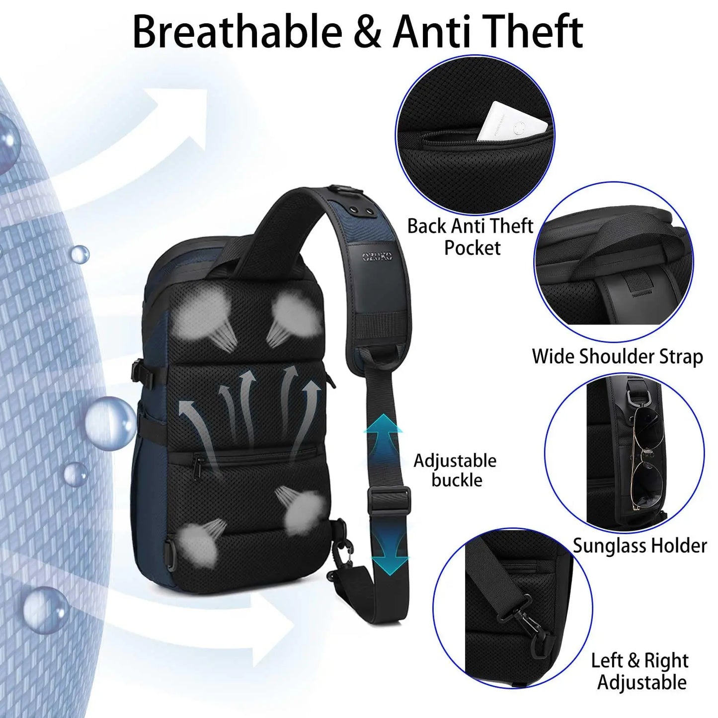 Sac antivol | Bandoulière crossbody imperméable avec port USB