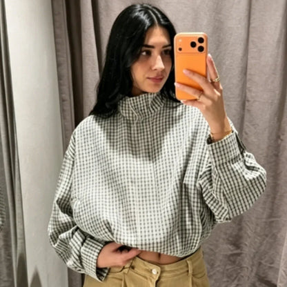 Veste Bomber Femme | Oversize, Manches Longues | Carreaux