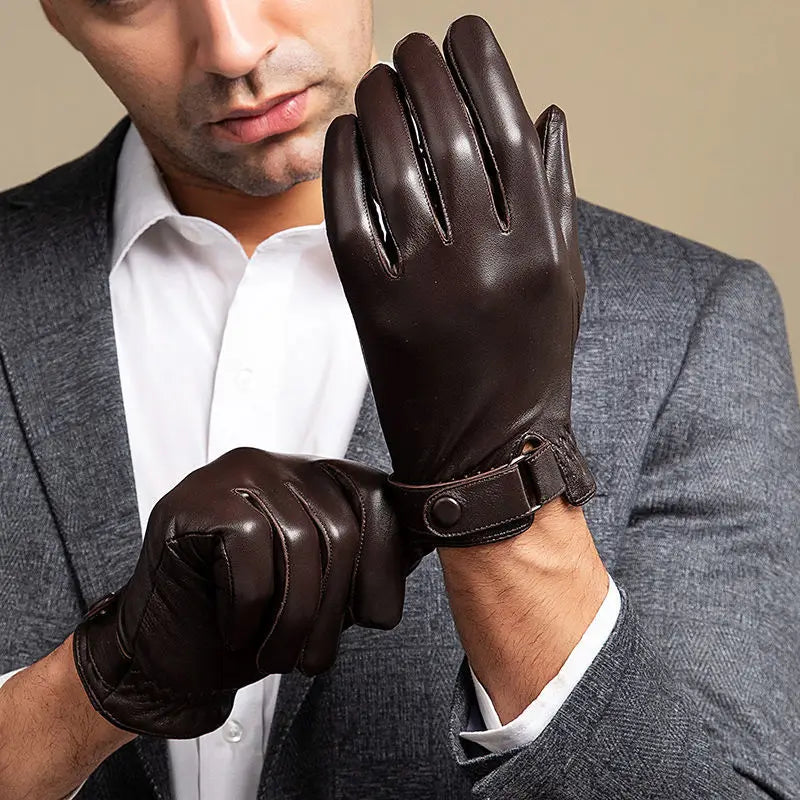 Gants hiver homme cuir peau de mouton doublure velours chaud