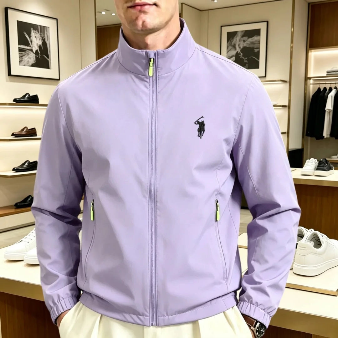 Veste zippée col montant brodée homme femme, imperméable casual mi-saison