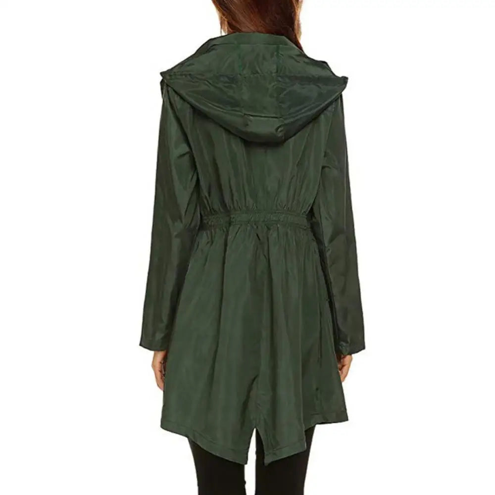 Imperméable femme long à capuche coupe vent, veste légère pour l'hiver