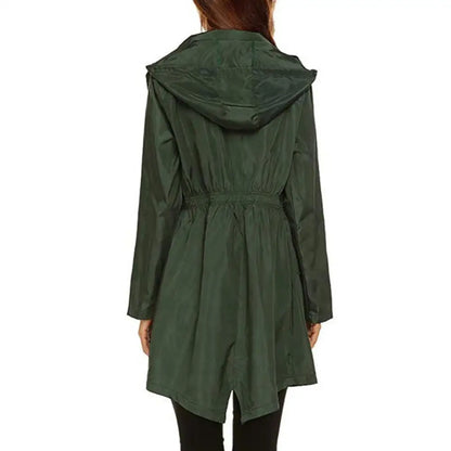 Imperméable femme long à capuche coupe vent, veste légère pour l'hiver