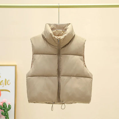 Doudoune courte femme sans manches col montant zippée coupe casual matelassée