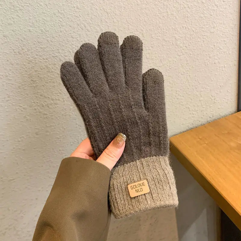 Gants femme tricot chauds compatibles écran tactile pour hiver