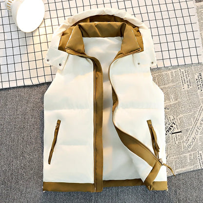 Doudoune sans manches homme imperméable avec capuche amovible, zip et poches rabats