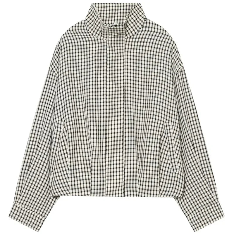 Veste Bomber Femme | Oversize, Manches Longues | Carreaux