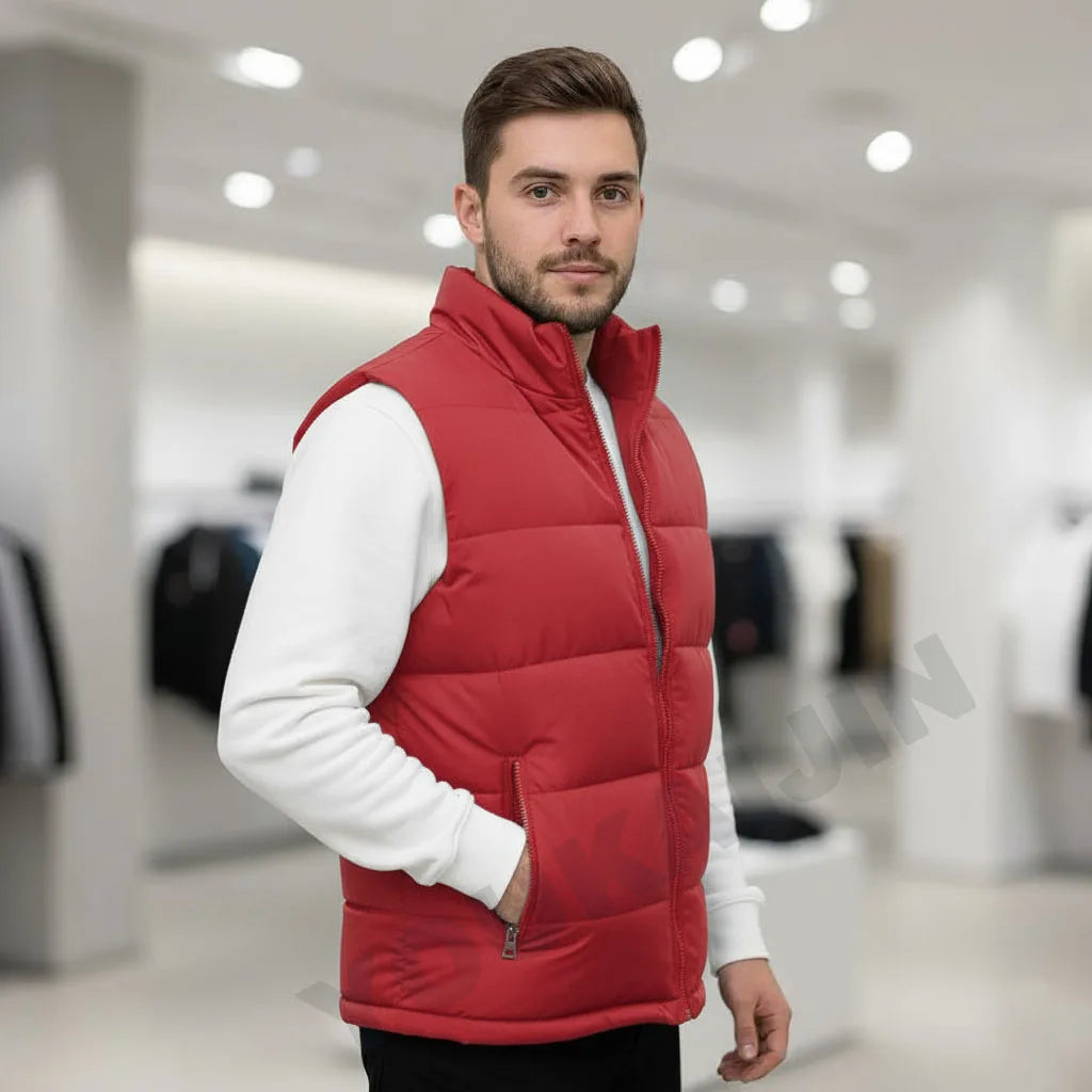 Doudoune sans manches homme coupe vent avec col montant, coupe slim