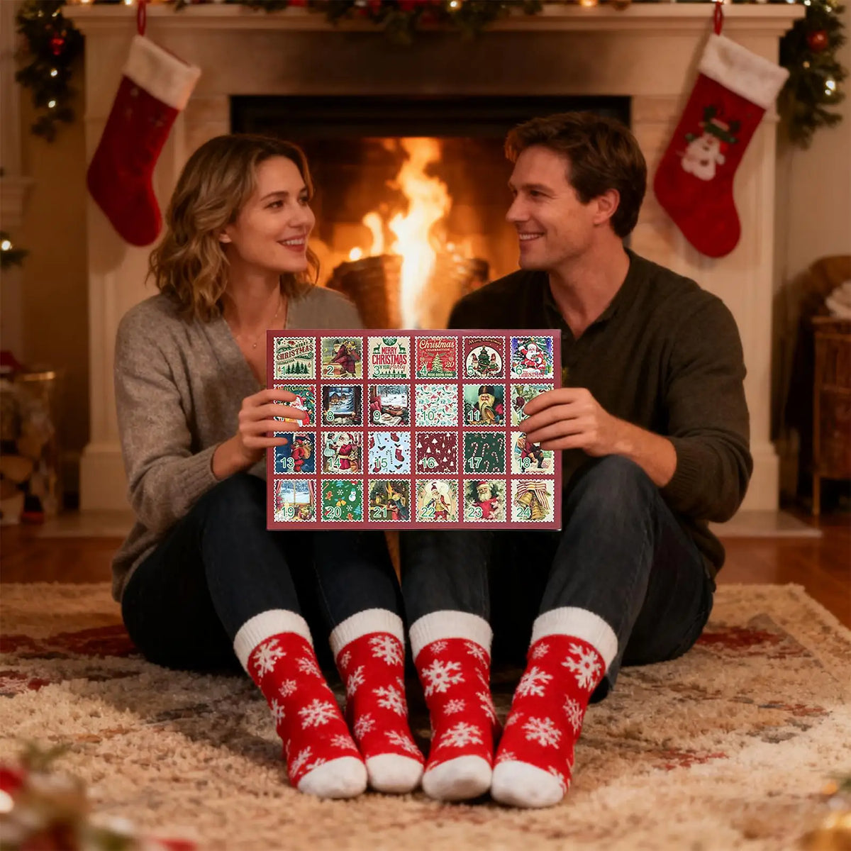 Calendrier de l'avent chaussettes femme homme Noël 12 paires hiver