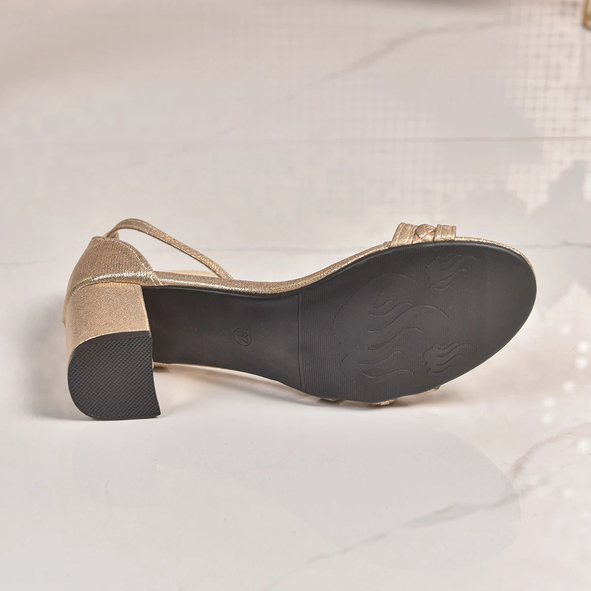 Sandales Femme Talon 6 cm | Or, Talons Carrés | Grande Taille 42